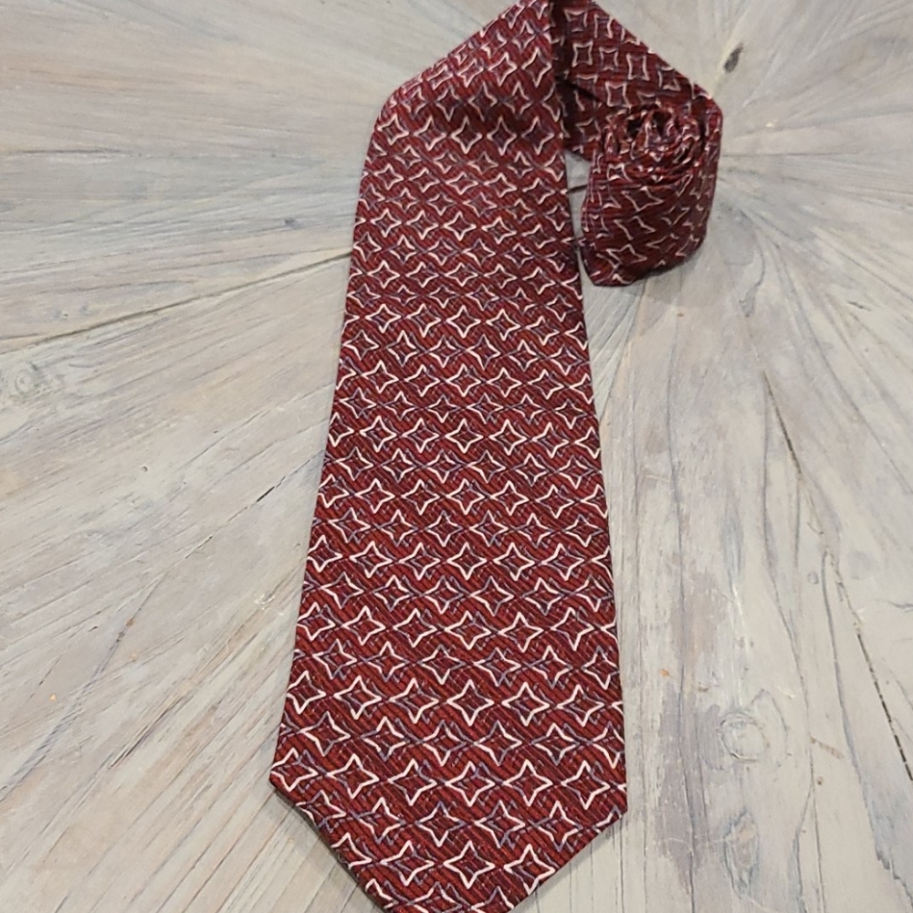 JHane Barnes 100% silk tie red, grey & white
